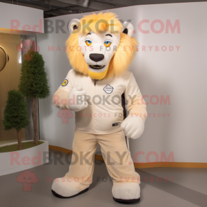 Cream Lion maskot kostym...