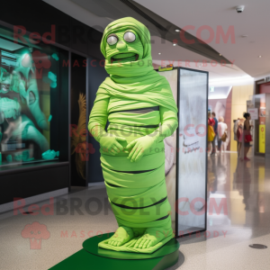 Lime Green Mummy mascot costume character dressed with a Bikini and Watches