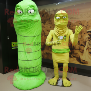 Lime Green Mummy mascot costume character dressed with a Bikini and Watches