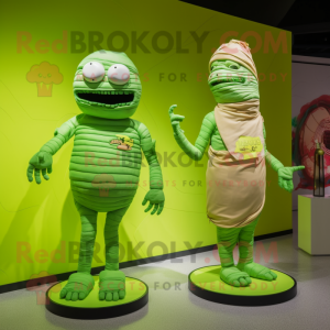Lime Green Mummy mascot costume character dressed with a Bikini and Watches