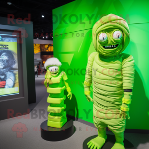 Lime Green Mummy mascot costume character dressed with a Bikini and Watches