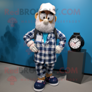 Blue Doctor mascot costume character dressed with a Flannel Shirt and Bracelet watches