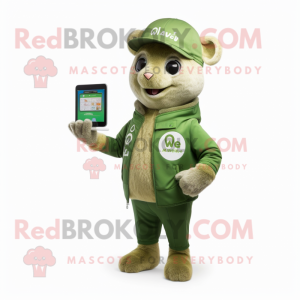 Olive Mare mascot costume character dressed with a Jacket and Digital watches