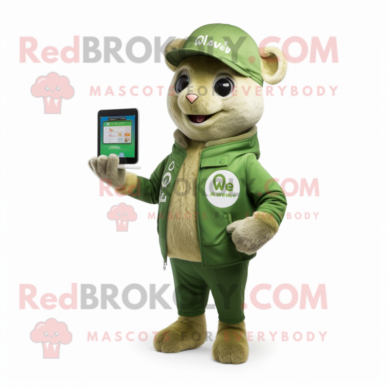 Olive Mare mascot costume character dressed with a Jacket and Digital watches Olive Mare mascot costume character dressed with a Jacket and Digital watches