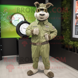 Olive Mare mascot costume character dressed with a Jacket and Digital watches