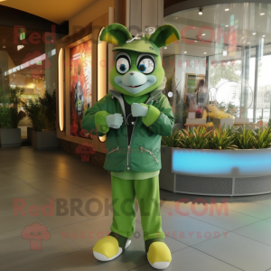 Olive Mare mascot costume character dressed with a Jacket and Digital watches