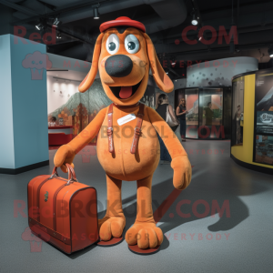 Rust Hot Dog mascot costume character dressed with a Romper and Handbags