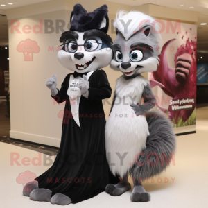 Gray Skunk mascot costume character dressed with a Evening Gown and Eyeglasses