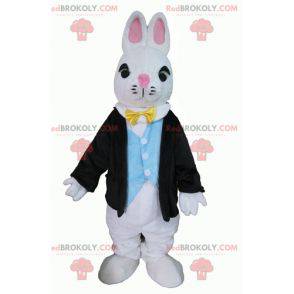 Mascota de conejo blanco vestida con un traje muy elegante -