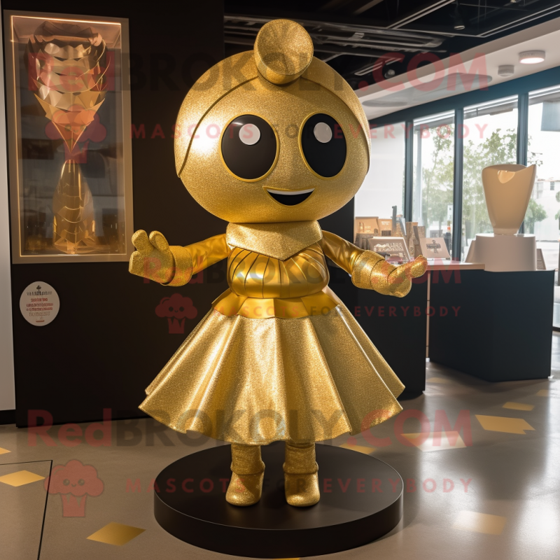 Gold Hourglass mascot costume character dressed with a Pleated Skirt and Headbands Gold Hourglass mascot costume character dressed with a Pleated Skirt and Headbands