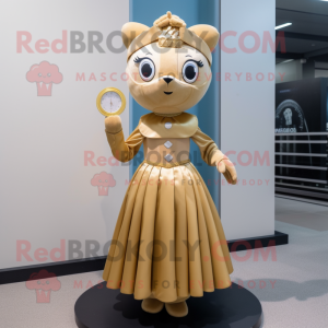 Gold Hourglass mascot costume character dressed with a Pleated Skirt and Headbands