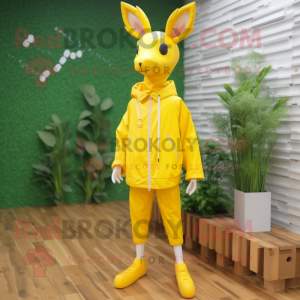 Lemon Yellow Roe Deer mascot costume character dressed with a Poplin Shirt and Shoe laces