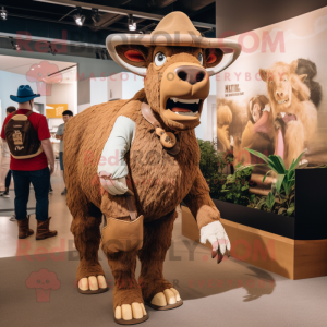 Tan Buffalo mascot costume character dressed with a Mom Jeans and Shoe laces