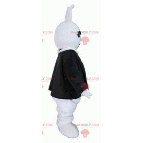 Mascote coelho branco vestido com um traje muito elegante -