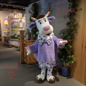 Lavender Holstein Cow mascot costume character dressed with a Cardigan and Anklets