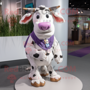 Lavender Holstein Cow mascot costume character dressed with a Cardigan and Anklets