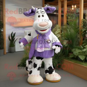 Lavender Holstein Cow mascot costume character dressed with a Cardigan and Anklets