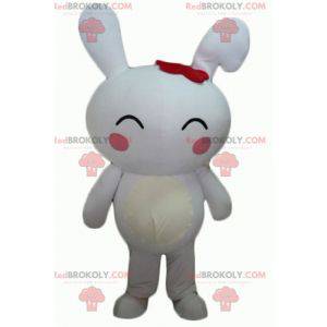 Grande mascote coelho branco gigante com bochechas rosadas -