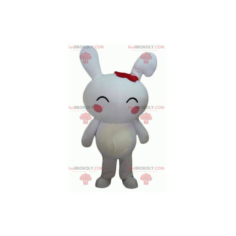 Big giant white rabbit mascot with pink cheeks - Redbrokoly.com