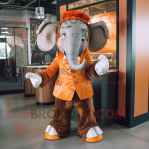 Rust Elephant mascot costume character dressed with a Skirt and Tie pins