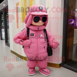 Pink Soldier mascot costume character dressed with a Windbreaker and Wallets