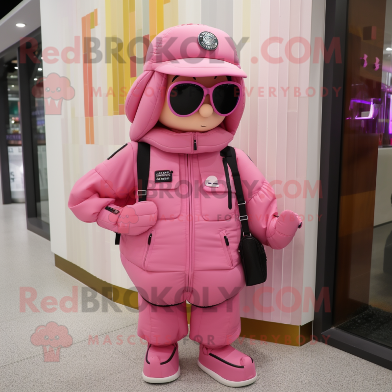 Pink Soldier mascot costume character dressed with a Windbreaker and Wallets
