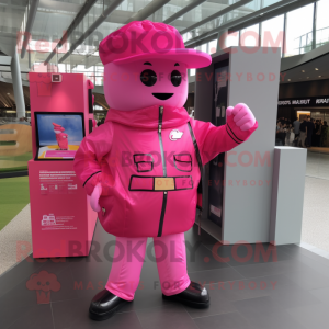 Pink Soldier mascot costume character dressed with a Windbreaker and Wallets