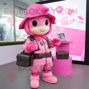 Pink Soldier mascot costume character dressed with a Windbreaker and Wallets