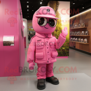 Pink Soldier mascot costume character dressed with a Windbreaker and Wallets