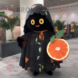 Black Grapefruit mascot costume character dressed with a Romper and Shawls