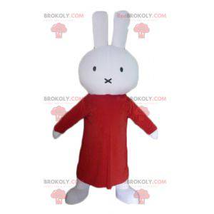 Hvit plysj kanin maskot med en lang rød kjole - Redbrokoly.com