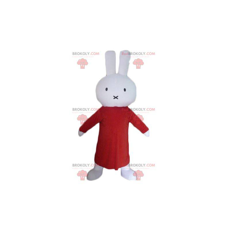 Mascotte coniglio peluche bianco con un lungo vestito rosso -