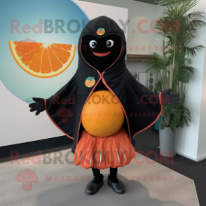 Black Grapefruit mascot costume character dressed with a Romper and Shawls