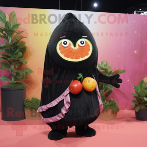 Black Grapefruit mascot costume character dressed with a Romper and Shawls