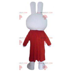 Mascotte de lapin en peluche blanc avec une longue robe rouge -