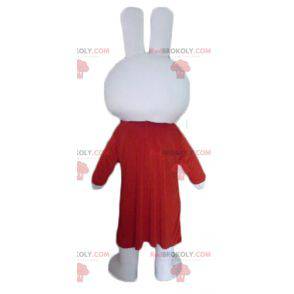 Mascotte coniglio peluche bianco con un lungo vestito rosso -
