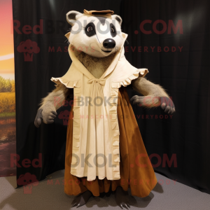 Tan Badger mascot costume character dressed with a Empire Waist Dress and Shawls