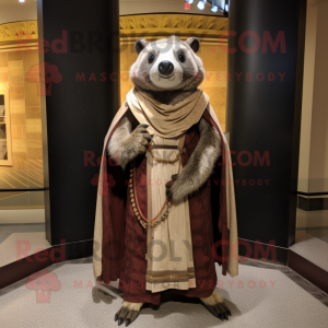 Tan Badger mascot costume character dressed with a Empire Waist Dress and Shawls
