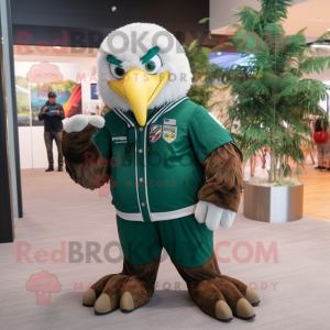 Forest Green Bald Eagle mascot costume character dressed with a Sweater and Keychains