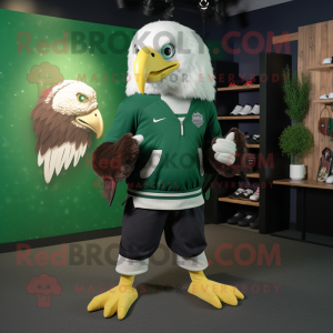 Forest Green Bald Eagle mascot costume character dressed with a Sweater and Keychains