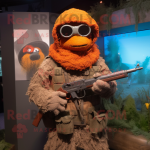 Rust Sniper mascot costume character dressed with a Sweater and Berets