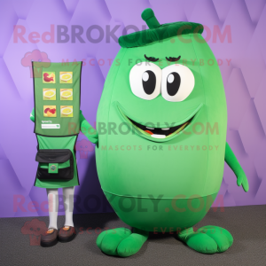Green Shepard'S Pie mascot costume character dressed with a Tank Top and Coin purses