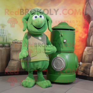 Green Shepard'S Pie mascot costume character dressed with a Tank Top and Coin purses