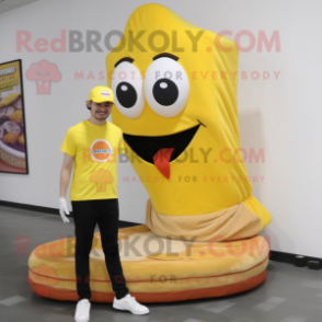 Yellow Pizza Slice mascot costume character dressed with a Long Sleeve Tee and Shoe laces