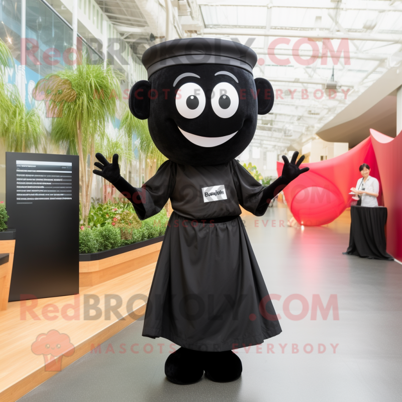 Black Pho mascot costume character dressed with a A-Line Dress and Ties Black Pho mascot costume character dressed with a A-Line Dress and Ties