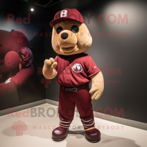 Maroon Baseball Glove mascot costume character dressed with a Playsuit and Cummerbunds