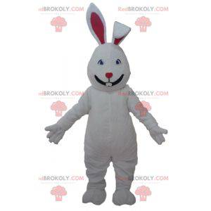 Mascotte de grand lapin blanc et rouge mignon et séduisant -