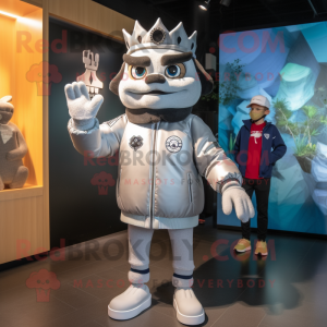 Silver King mascot costume character dressed with a Bomber Jacket and Smartwatches