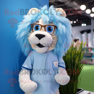 Sky Blue Lion maskot kostym...