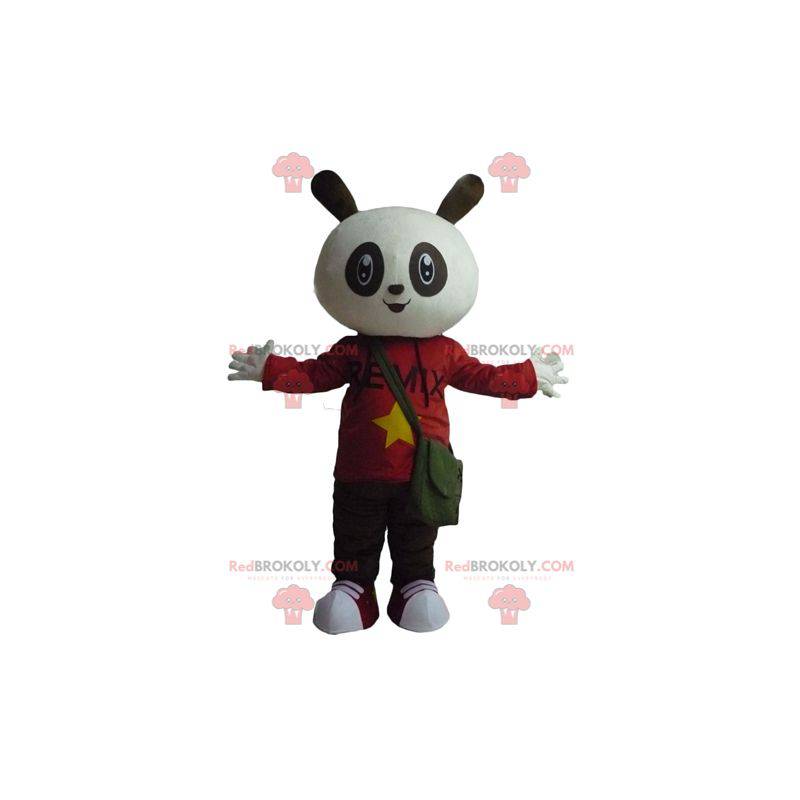 Mascotte coniglio bianco e nero in abito rosso e nero - Mascotte coniglio bianco e nero in abito rosso e nero -